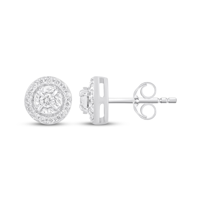 Main Image 3 of Diamond Halo Stud Earrings 1/4 ct tw 10K White Gold
