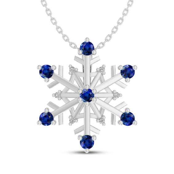 Blue & White Lab-Created Sapphire Snowflake Necklace Sterling Silver 18"