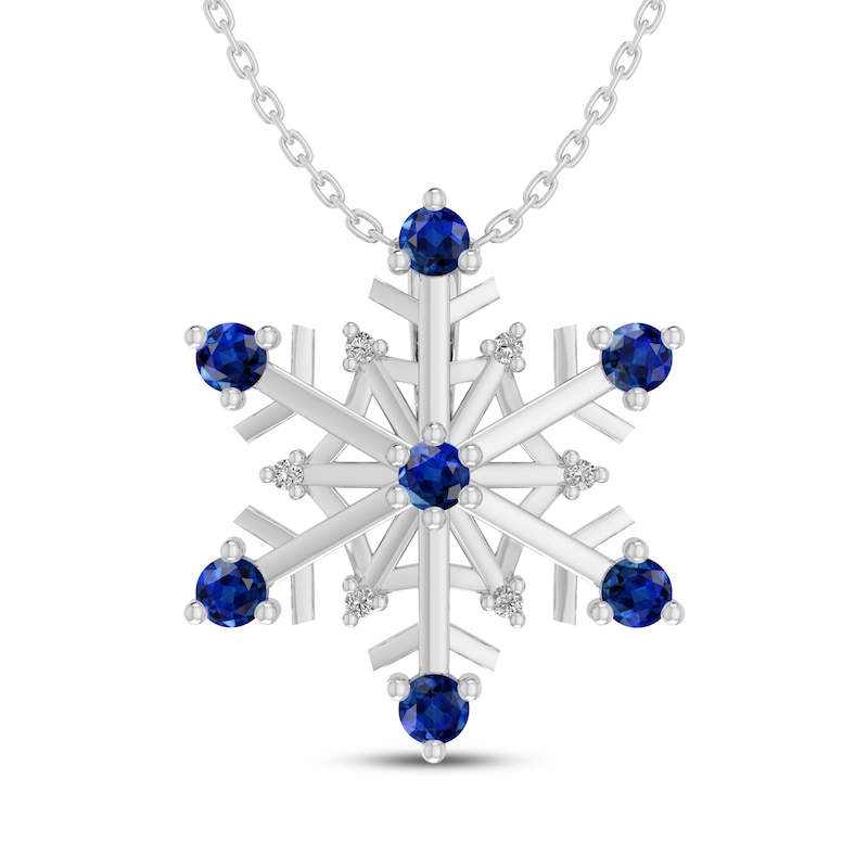 Main Image 1 of Blue & White Lab-Created Sapphire Snowflake Necklace Sterling Silver 18"