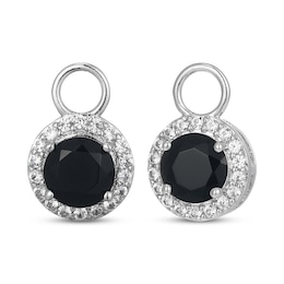 Black Agate & White Lab-Created Sapphire Halo Earring Charms Sterling Silver