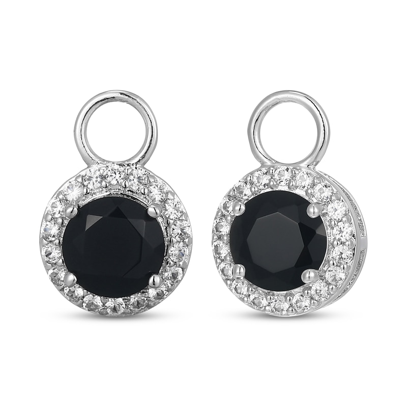 Main Image 1 of Black Agate & White Lab-Created Sapphire Halo Earring Charms Sterling Silver