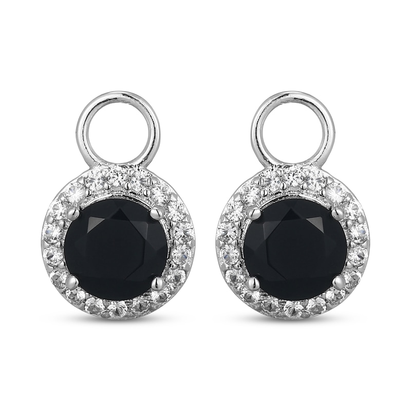Main Image 2 of Black Agate & White Lab-Created Sapphire Halo Earring Charms Sterling Silver