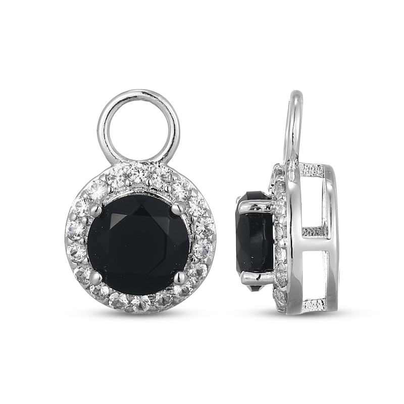 Main Image 3 of Black Agate & White Lab-Created Sapphire Halo Earring Charms Sterling Silver