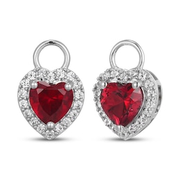 Heart-Shaped Lab-Created Ruby & White Lab-Created Sapphire Halo Earring Charm Sterling Silver
