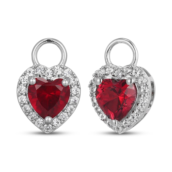 Heart-Shaped Lab-Created Ruby & White Lab-Created Sapphire Halo Earring Charm Sterling Silver