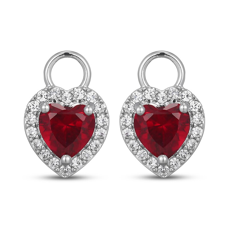 Main Image 2 of Heart-Shaped Lab-Created Ruby & White Lab-Created Sapphire Halo Earring Charm Sterling Silver