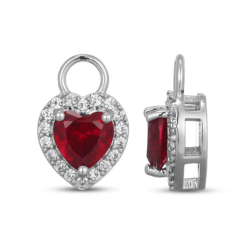 Main Image 3 of Heart-Shaped Lab-Created Ruby & White Lab-Created Sapphire Halo Earring Charm Sterling Silver
