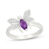 Thumbnail Image 1 of Marquise-Cut Amethyst & White Lab-Created Sapphire Bee Ring Sterling Silver
