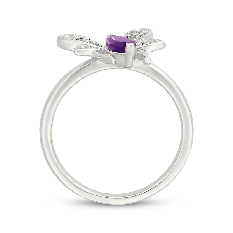 Main Image 3 of Marquise-Cut Amethyst & White Lab-Created Sapphire Bee Ring Sterling Silver