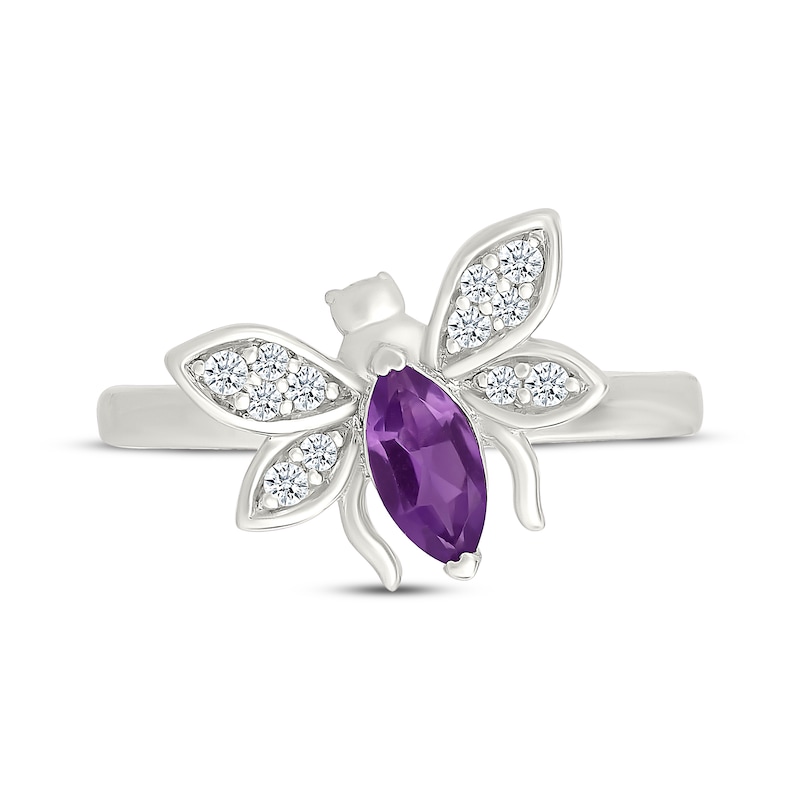 Main Image 4 of Marquise-Cut Amethyst & White Lab-Created Sapphire Bee Ring Sterling Silver