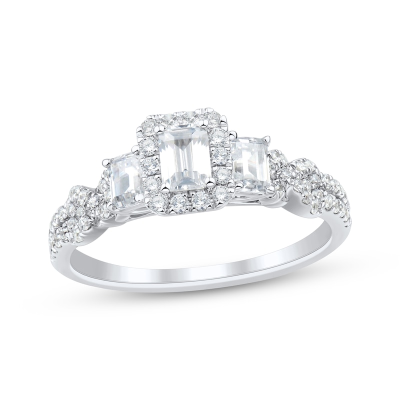 Main Image 1 of Adore Emerald-Cut Diamond Three-Stone Engagement Ring 1 ct tw 14K White Gold