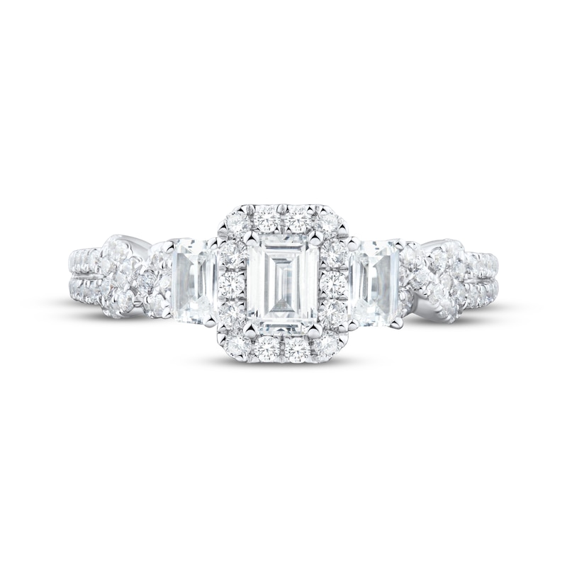 Main Image 3 of Adore Emerald-Cut Diamond Three-Stone Engagement Ring 1 ct tw 14K White Gold