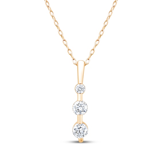 Memories Moments Magic Certified Diamond Three-Stone Drop Necklace 1/2 ct tw 18K Yellow Gold 18"