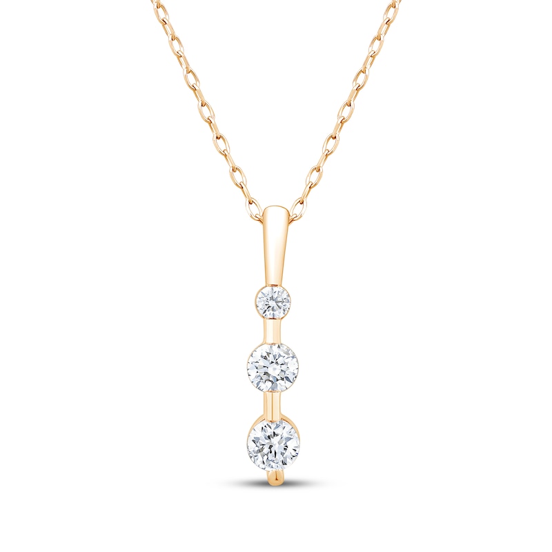Main Image 1 of Memories Moments Magic Certified Diamond Three-Stone Drop Necklace 1/2 ct tw 18K Yellow Gold 18"