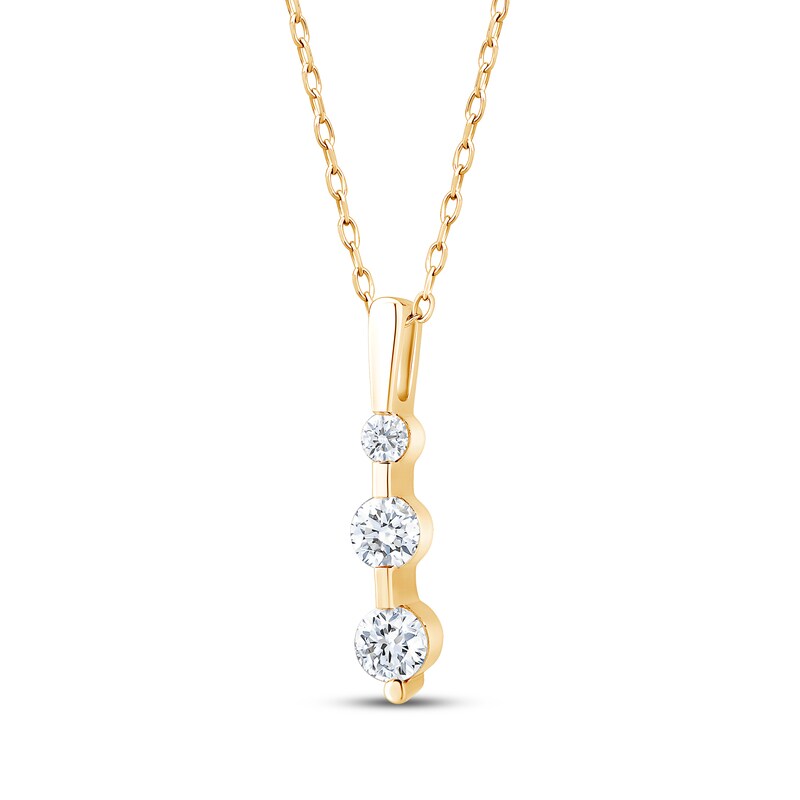 Main Image 2 of Memories Moments Magic Certified Diamond Three-Stone Drop Necklace 1/2 ct tw 18K Yellow Gold 18"