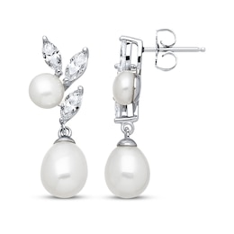 Cultured Pearl & Cubic Zirconia Drop Earrings Sterling Silver