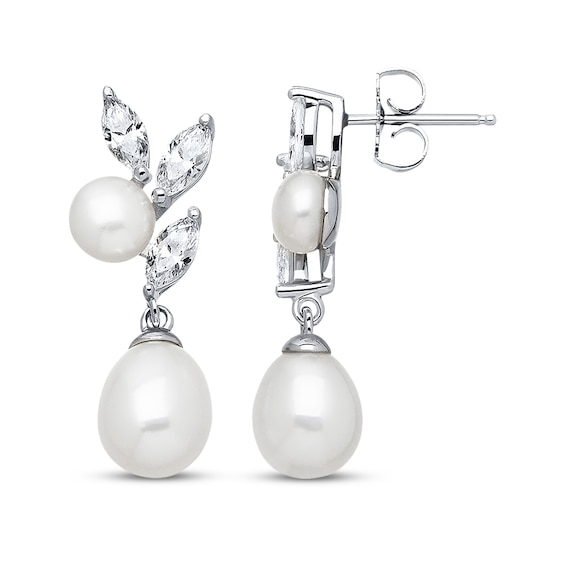 Cultured Pearl & Cubic Zirconia Drop Earrings Sterling Silver