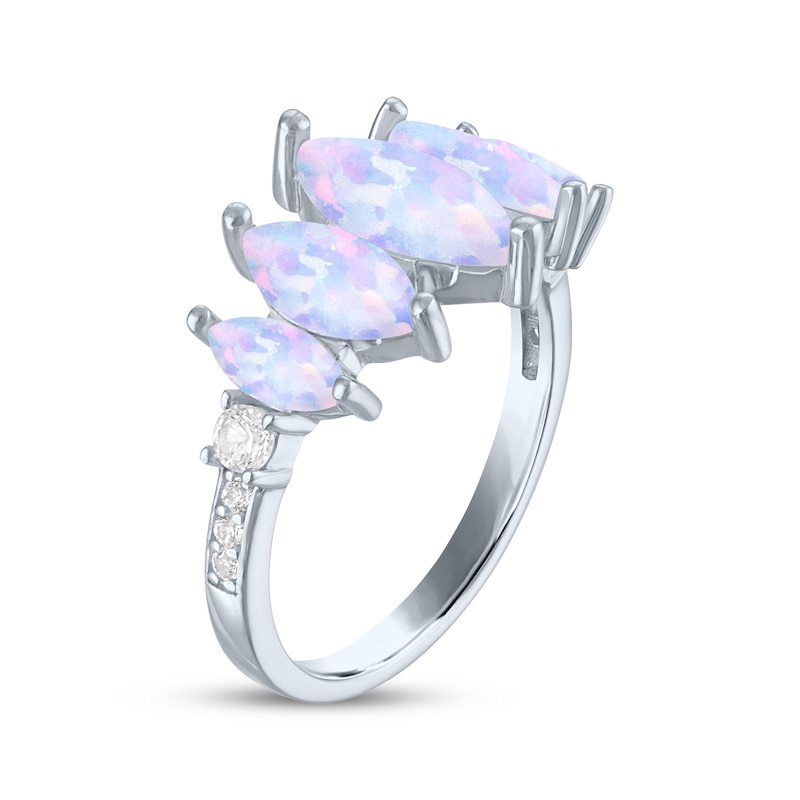 Main Image 2 of Marquise-Cut Lab-Created Opal & White Lab-Created Sapphire Five-Stone Ring Sterling Silver
