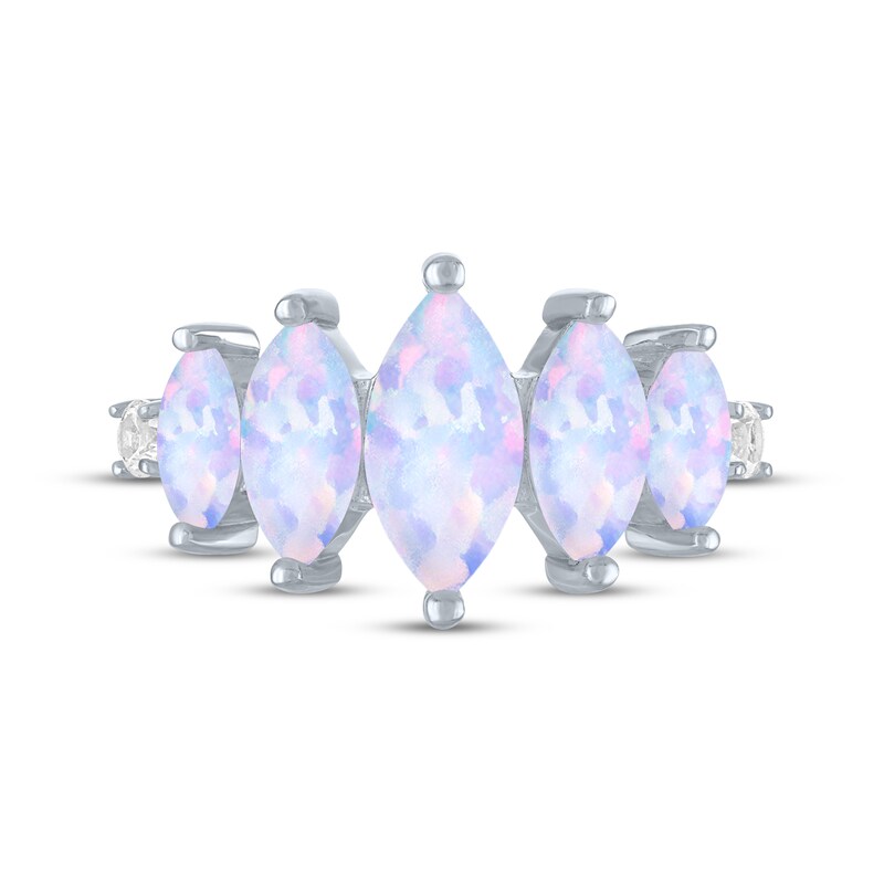 Main Image 3 of Marquise-Cut Lab-Created Opal & White Lab-Created Sapphire Five-Stone Ring Sterling Silver