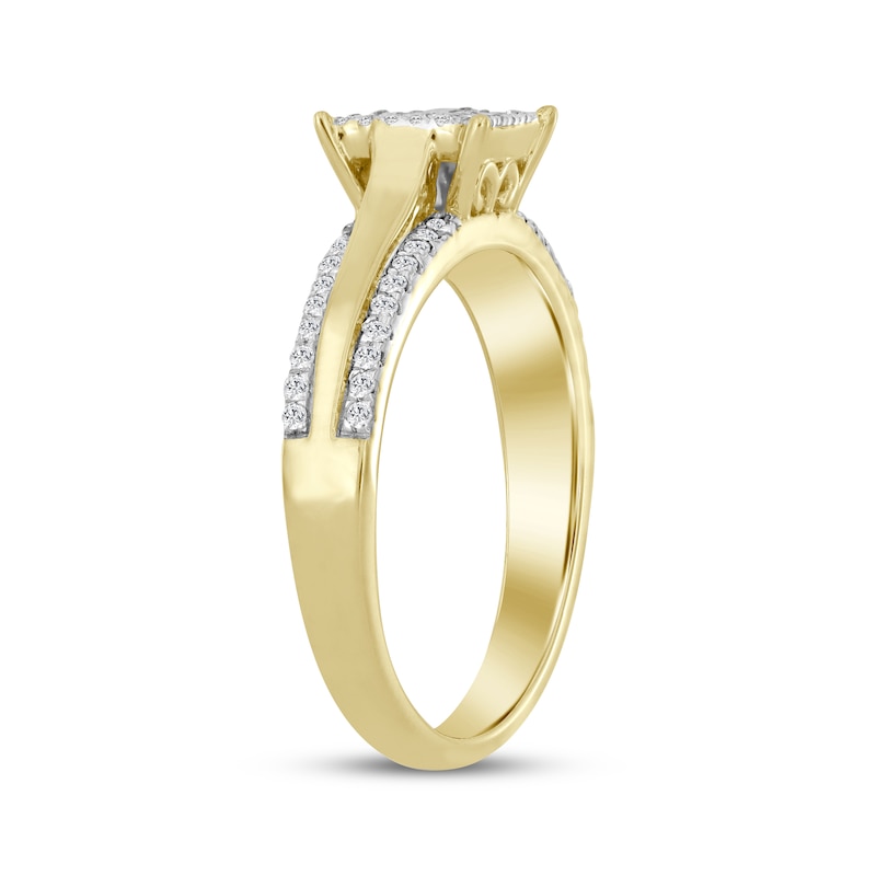 Main Image 2 of Multi-Diamond Square Fashion Ring 1/5 ct tw 10K Yellow Gold