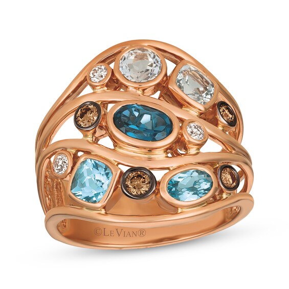 Le Vian Blue Topaz Wave Ring 1/4 ct tw Diamonds 14K Strawberry Gold