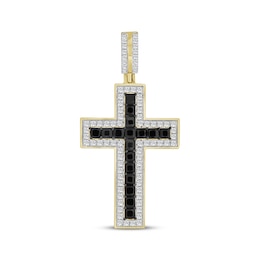 Square-Cut Black & White Diamond Cross Charm 3 ct tw 10K Yellow Gold