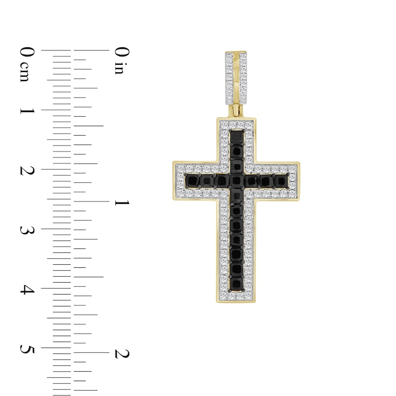 Main Image 3 of Square-Cut Black & White Diamond Cross Charm 3 ct tw 10K Yellow Gold
