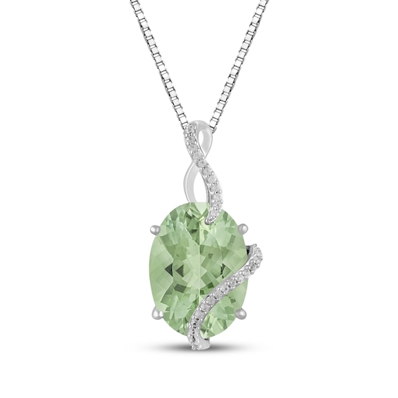 Oval-Cut Green Quartz & White Lab-Created Sapphire Wrapped Necklace Sterling Silver 18"
