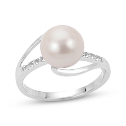 Cultured Pearl & White Topaz Bypass Ring Sterling Silver
