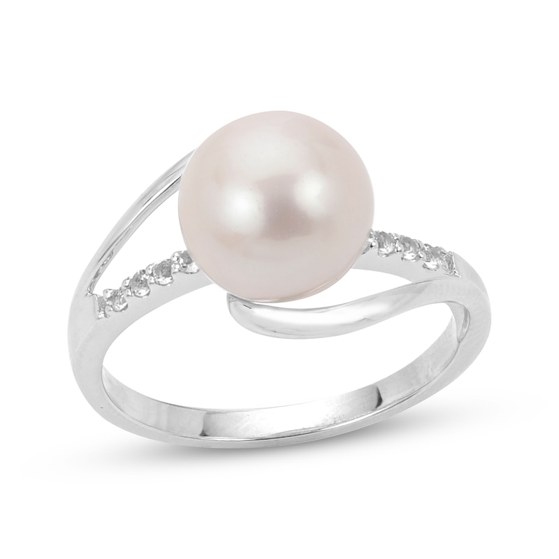 Main Image 1 of Cultured Pearl & White Topaz Bypass Ring Sterling Silver