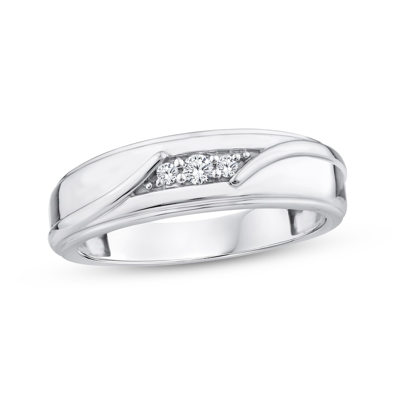 Main Image 1 of Men's Diamond Three-Stone Ring 1/10 ct tw 10K White Gold