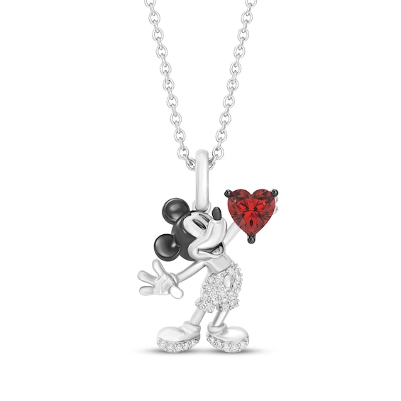 Disney Treasures Mickey Mouse Heart-Shaped Garnet & Diamond Necklace 1/15 ct tw Sterling Silver 19"