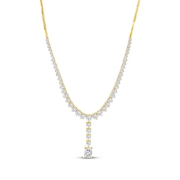 KAY Lab-Grown Diamonds Elongated Cushion & Round-Cut Y-Drop Necklace 5 ct tw 10K Yellow Gold 18"