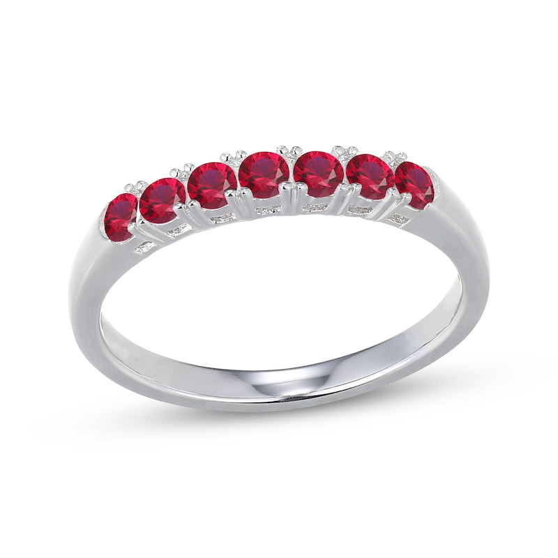 Main Image 1 of Lab-Created Ruby Seven-Stone Ring Sterling Silver