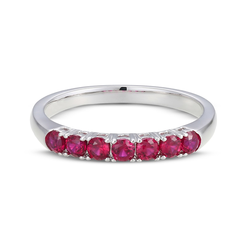 Main Image 2 of Lab-Created Ruby Seven-Stone Ring Sterling Silver