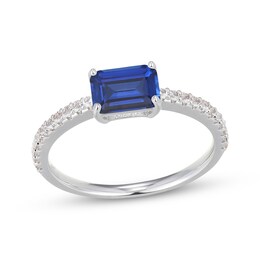 Emerald-Cut Blue Lab-Created Sapphire & White Lab-Created Sapphire East-West Ring Sterling Silver
