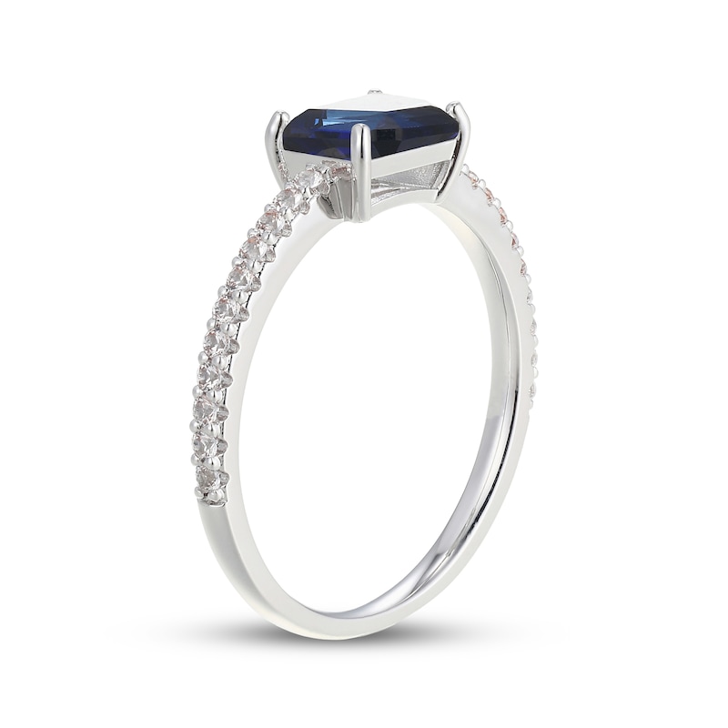Main Image 2 of Emerald-Cut Blue Lab-Created Sapphire & White Lab-Created Sapphire East-West Ring Sterling Silver