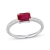 Thumbnail Image 1 of Emerald-Cut Lab-Created Ruby & White Lab-Created Sapphire East-West Ring Sterling Silver