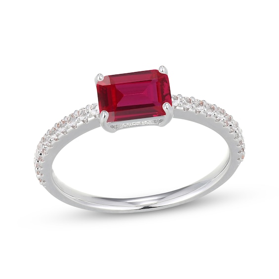 Emerald-Cut Lab-Created Ruby & White Lab-Created Sapphire East-West Ring Sterling Silver