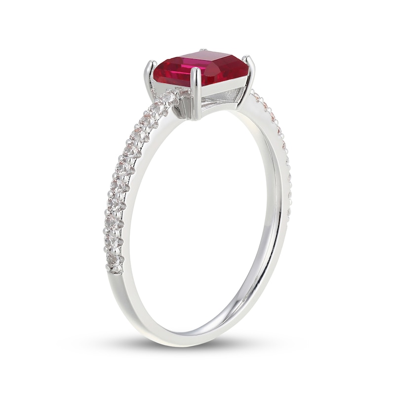 Main Image 2 of Emerald-Cut Lab-Created Ruby & White Lab-Created Sapphire East-West Ring Sterling Silver