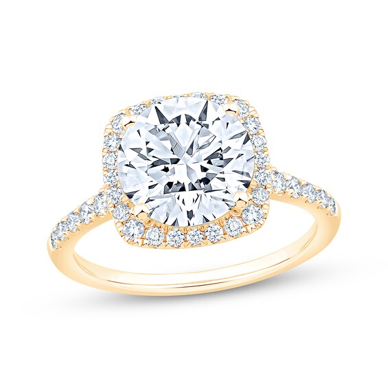 Adore Lab-Grown Diamonds Round-Cut Cushion Halo Engagement Ring 3-1/2 ct tw 14K Yellow Gold