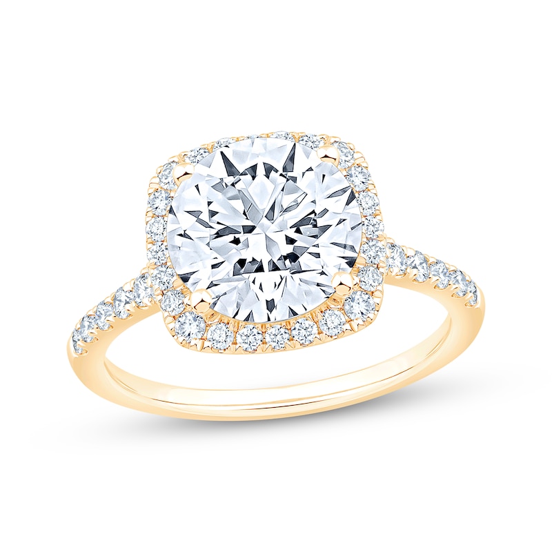 Main Image 1 of Adore Lab-Grown Diamonds Round-Cut Cushion Halo Engagement Ring 3-1/2 ct tw 14K Yellow Gold
