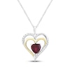 Thumbnail Image 1 of Heart-Shaped Lab-Created Ruby & White Lab-Created Sapphire Double Heart Frame Necklace Sterling Silver & 10K Yellow Gold 18"
