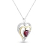 Thumbnail Image 2 of Heart-Shaped Lab-Created Ruby & White Lab-Created Sapphire Double Heart Frame Necklace Sterling Silver & 10K Yellow Gold 18"
