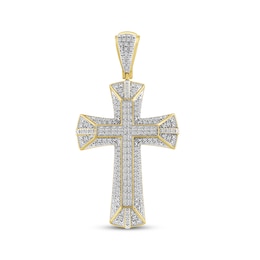 Men's Baguette & Round-Cut Diamond Flared Cross Charm 1/2 ct tw 10K Yellow Gold