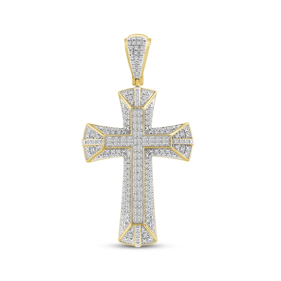 Men's Baguette & Round-Cut Diamond Flared Cross Charm 1/2 ct tw 10K Yellow Gold