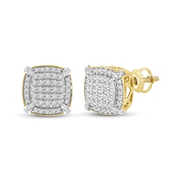 Men's Multi-Diamond Cushion-Shaped Stud Earrings 1/2 ct tw 10K Yellow Gold
