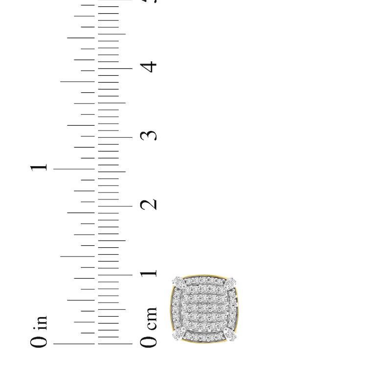 Main Image 4 of Men's Multi-Diamond Cushion-Shaped Stud Earrings 1/2 ct tw 10K Yellow Gold