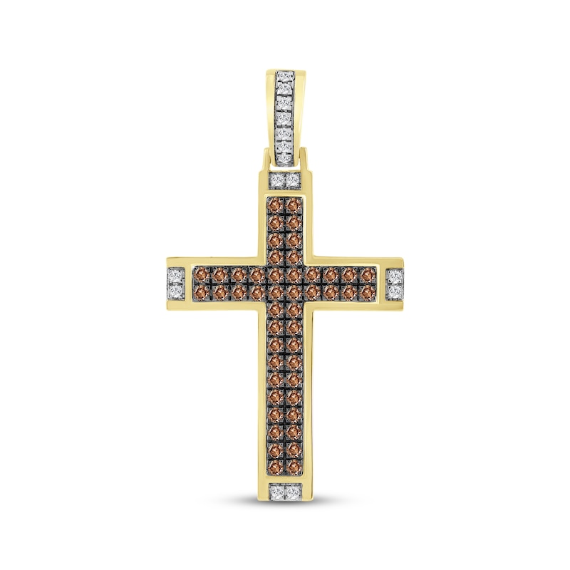 Main Image 1 of Men's Brown & White Diamond Cross 2 ct tw 10K Yellow Gold