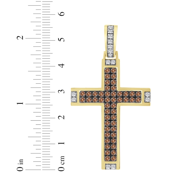 Main Image 3 of Men's Brown & White Diamond Cross 2 ct tw 10K Yellow Gold
